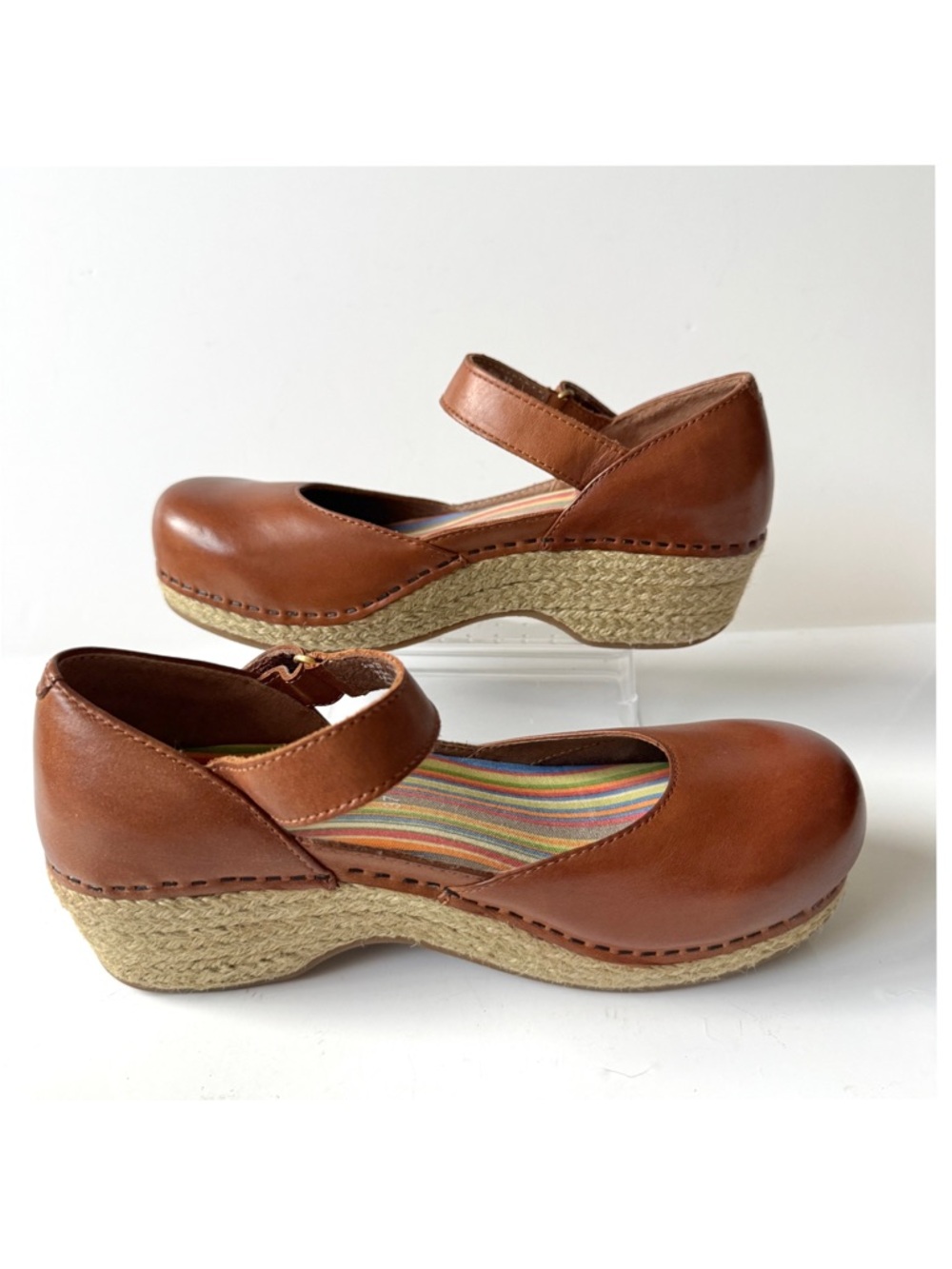 Dansko Jute Maryjane Full Grain Brown Leather Clogs Size 37 - Picture 3 of 10
